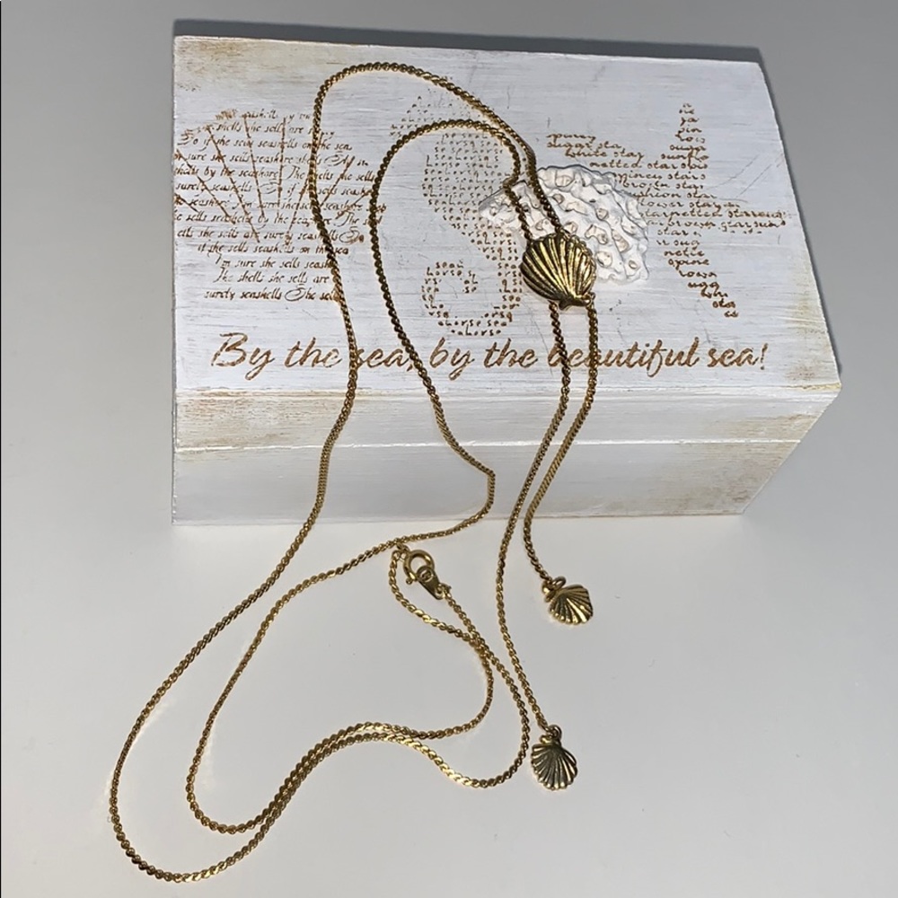 VTG Slide Necklace Gold Tone Shell Slide & Tassel